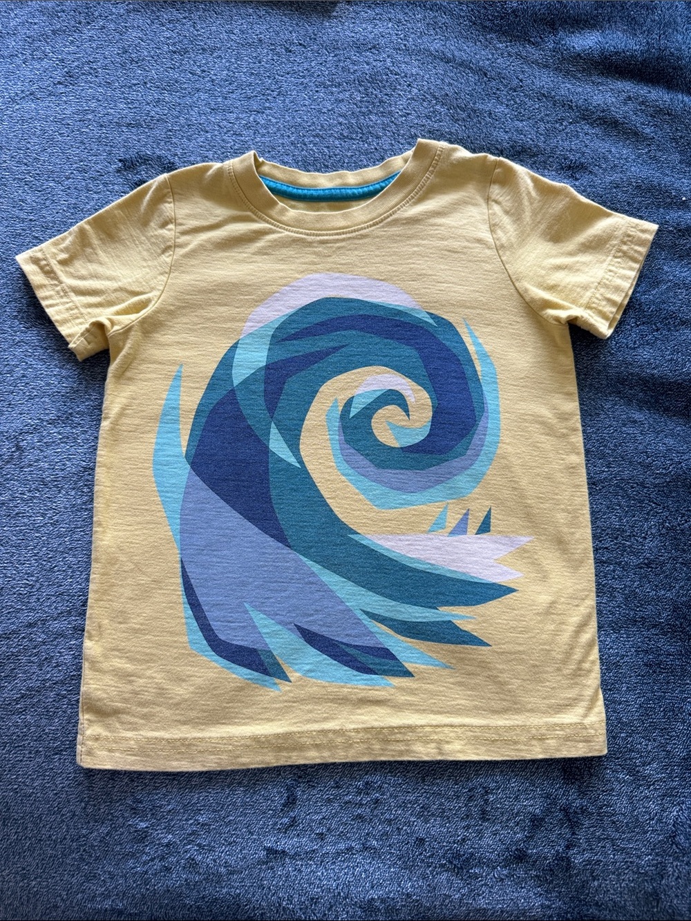Tea Collection Yellow Short Sleeve Tee with Blue Wave Design